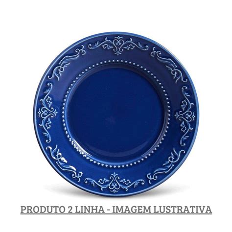 Prato Sobremesa Cm Acanthus Azul Navy Porto Brasil Linha