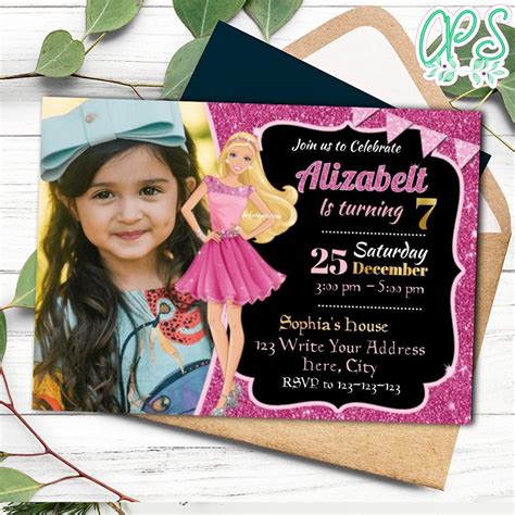 Barbie Invitation With Photo Customizable Template Instant Downlo ...