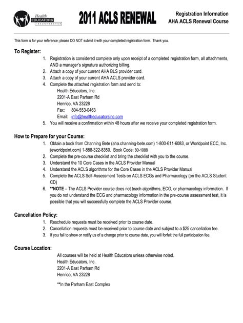 Fillable Online AHA ACLS Renewal Course Fax Email Print - pdfFiller