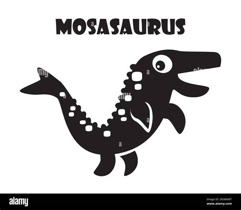 Mosasaurus Cute Dinosaurs Cartoon Characters Silhouette Black