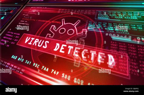 Virus Detected Alert On Computer Screen Cyber Security Breach Warning