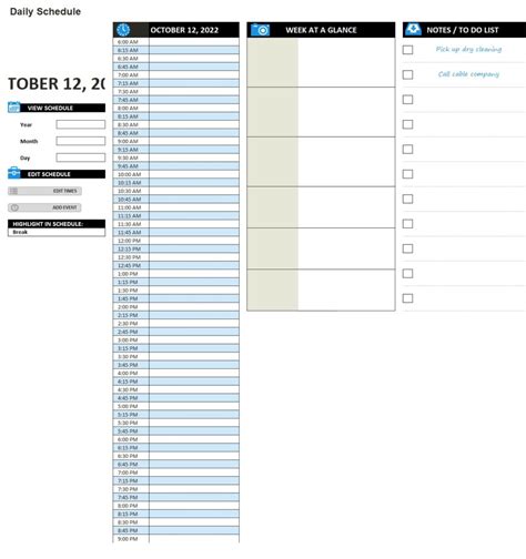 Daily Work Schedule Template In Excel (Download.xlsx)