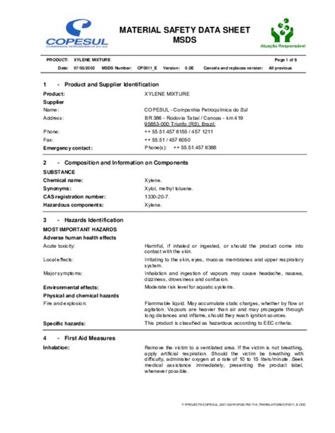 Pdf Material Safety Data Sheet Msds