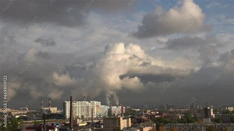 Clouds From Chimneys A Lot Of Pipes In Industrial Residential Area