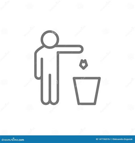 Man Throws Out Waste Trash Line Icon Stock Vector Illustration Of