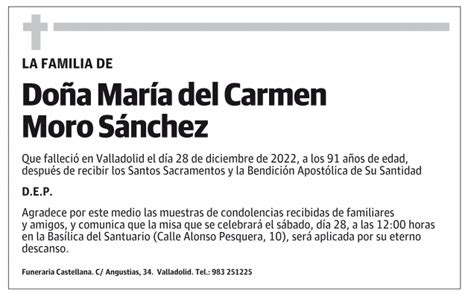 María del Carmen Moro Sánchez Esquela Necrológica El Norte de Castilla