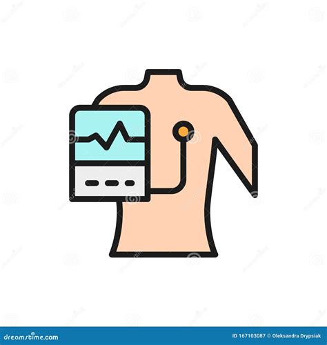 People With A Cardiogram Heart Pacemaker Flat Color Line Icon Stock