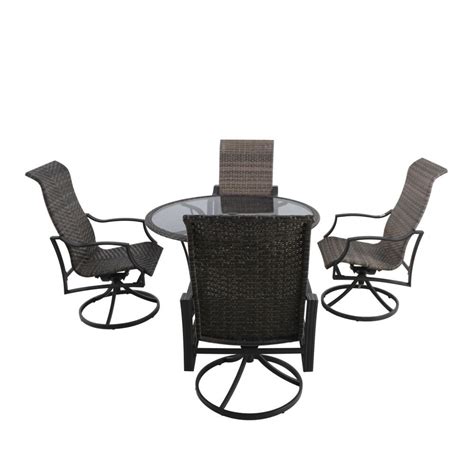 Hampton Bay Statesville 5 Piece Steel Woven Swivel Outdoor Patio Dining Set The Home Depot Canada