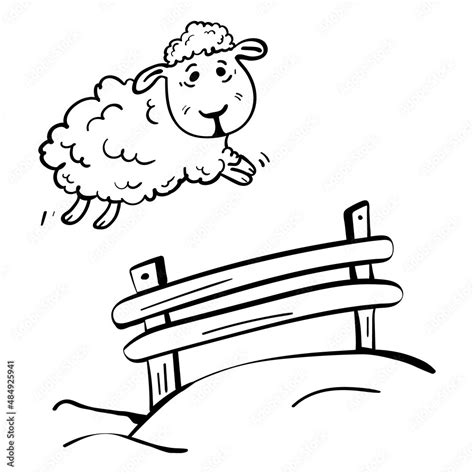 Cute Cartoon Sheep Jumping Over Fence Counting Sheep To Fall Asleep