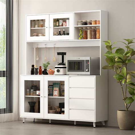 Buy ECACAD Freestanding Kitchen Pantry Storage Cabinet With 4 Glass