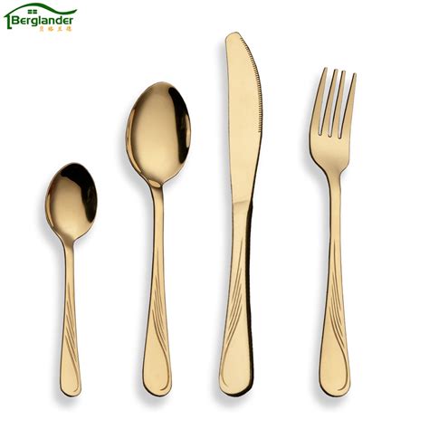 BERGLANDER 24pcs Set Stainless Steel Cutlery Set Golden Plated