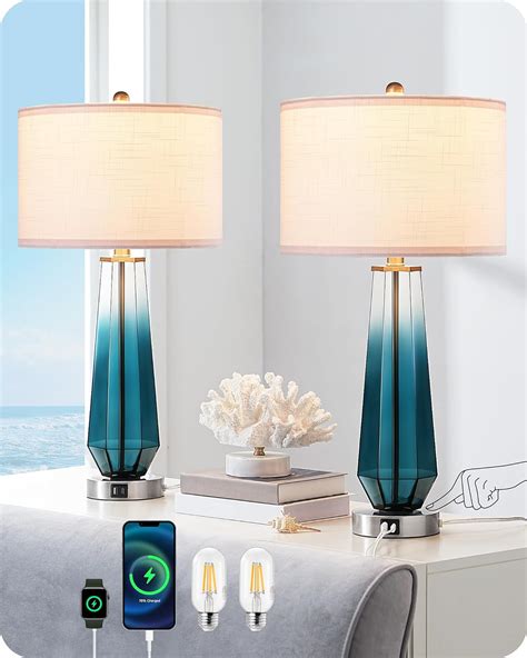 EDISHINE 25 2 Glass Table Lamps Set Of 2 Touch Control Bedside Lamp