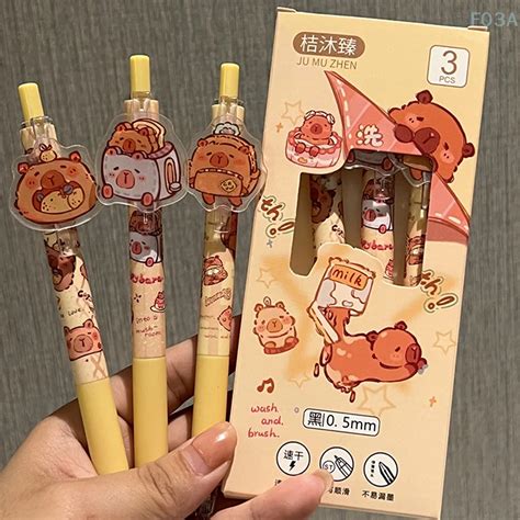 3Pcs Cute Cartoon Capybara Pressing Neutral Pen Creative Quick Drying