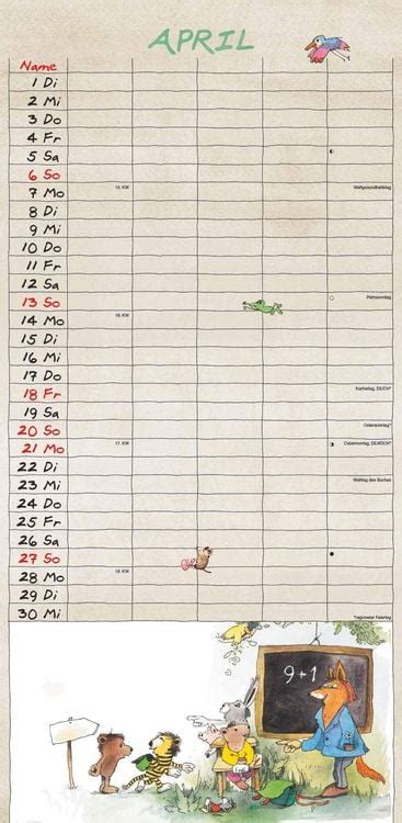 Janosch 2025 Familienplaner Familien Timer Termin Planer Kinder