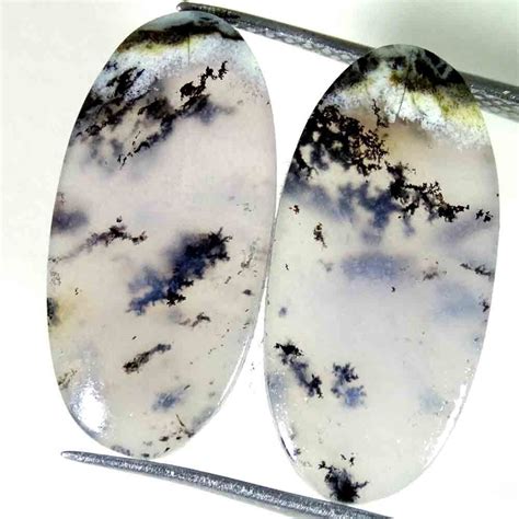 17 00Cts 11X22X4mm 100 Natural Dendrite Opal Oval Cab Matched Pair