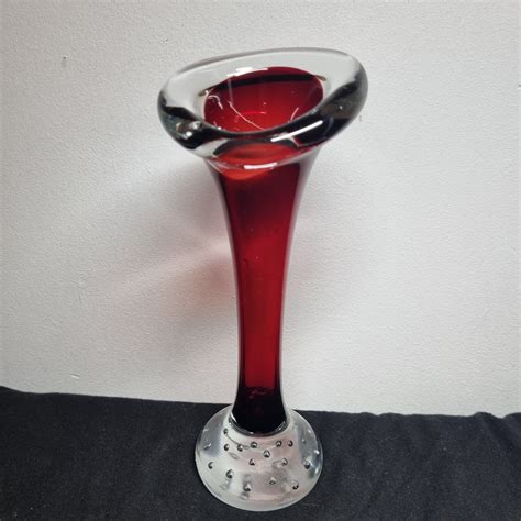 Vintage Vase Aseda Glasbruk 1960s Jack In The Pulpit Swedish Red Art Glass Stem Vase