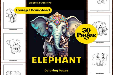 Elephant Coloring Page Book Graphic by thegrayscalecreations · Creative ...