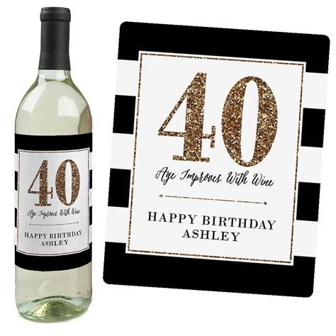 40th Birthday Wine Bottle Labels Custom Chic 40th Birthday