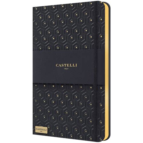 Castelli Hardback Medium Notebook Ruled Honeycomb Black Gold