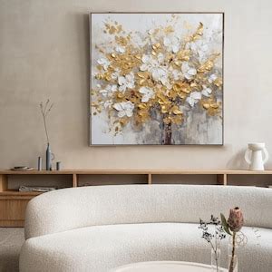 Abstract Gold Tree Painting Gold Leaf Painting 3D Texture Painting ...