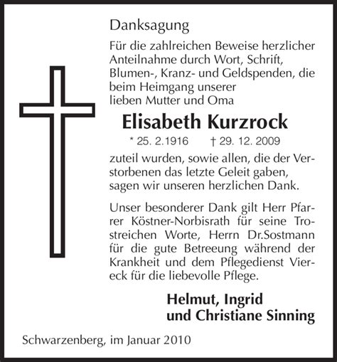 Traueranzeigen Von Elisabeth Kurzrock Trauer Hna De