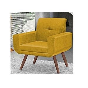 Poltrona Jade Suede Amarelo Pés Palito Madeira Bnn Decor Leroy Merlin