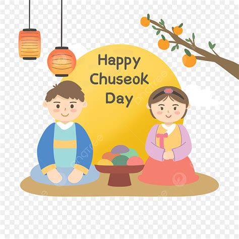 Korean Chuseok Png Picture Hand Drawn Korean Couple Celebrate Happy