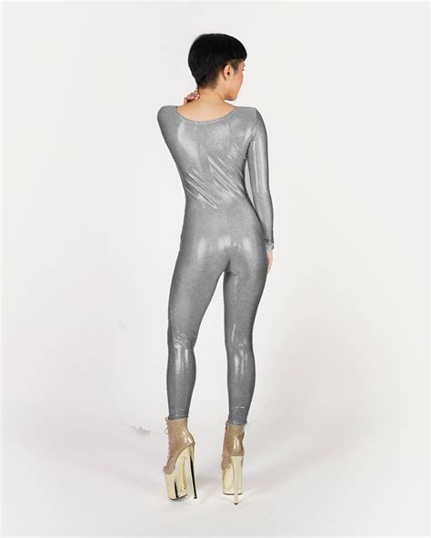 Hologram Iridescent Dark Silver Catsuit Spandex Jumpsuit Etsy