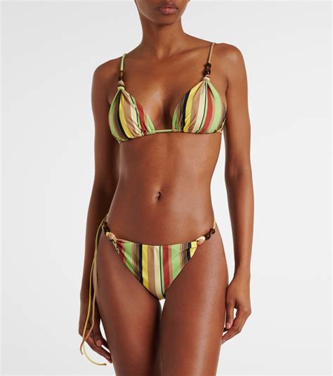 Poolside Embellished Striped Bikini Top In Green SIR Mytheresa
