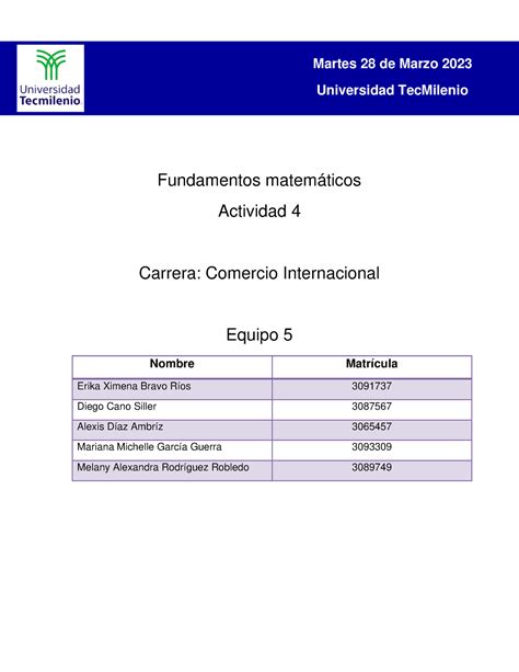 Actividad 4 Primer semestre Fundamentos matemáticos Actividad 4