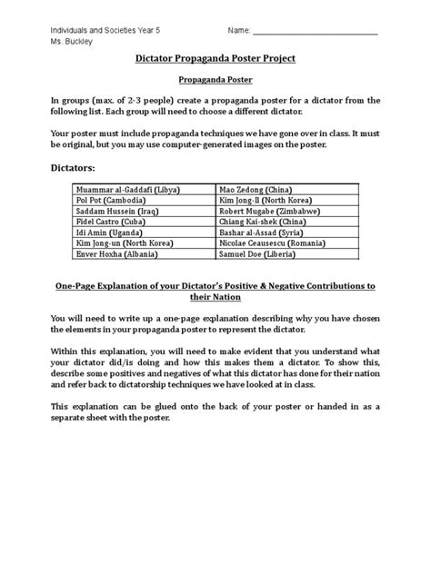 dictator propaganda poster project  dictator propaganda