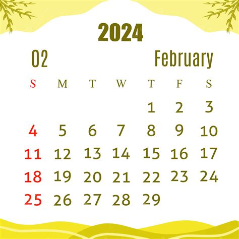 February 2024 Calendar Yellow Aesthetic Illustration Design Template