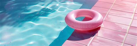 A Pink Inflatable Ring Sits On The Edge Of A Pool Stock Image Image Of Party Yellow 323598033