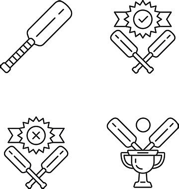 Linear Icons For Cricket Championship Equipment Uniforms And