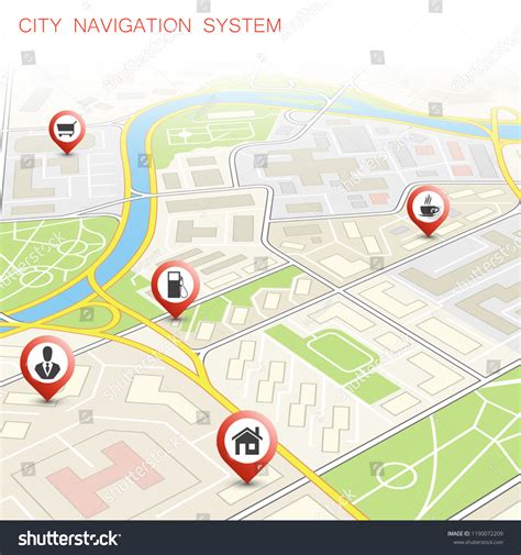 City Map Navigation Route Point Markers Stock Illustration 1190072209