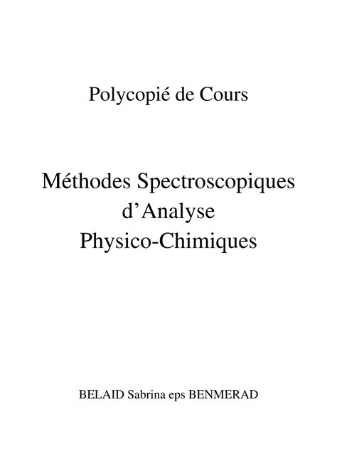 Poly cours Le présent polycopié est destiné aux étudiants de Master