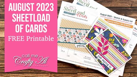 August Sheetload Of Cards Debut Free Printable No Scraps