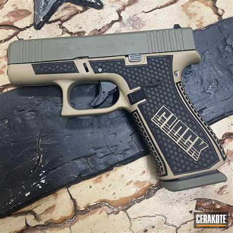 Custom Glock 43x Pistol Cerakoted Using Desert Sand And Hazel Green