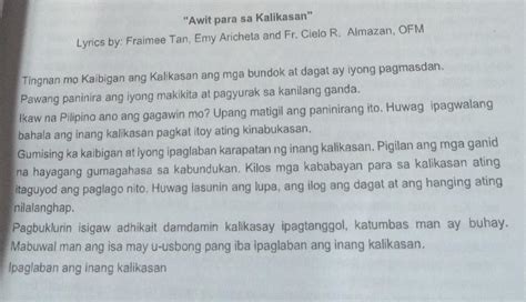 1 Ano Ang Mensaheng Nais Iparating Ng Awitin 2 Bakit Mayroong Mga