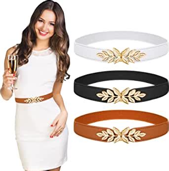 Bestomrogh 3Pcs Womens Skinny Elastic Waist Belt Retro Stretch Belt