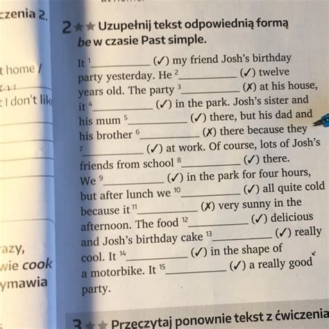 2 Uzupełnij tekst odpowiednia forma be w czasie past simple Prosze do