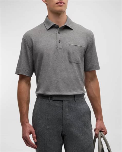 Zegna Mens Cotton Linen Jacquard Polo Shirt Neiman Marcus