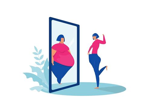 Fat Lady Looking At Mirror Sees Fit Reflection Before And After