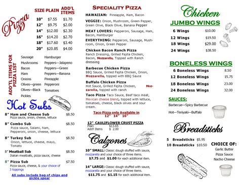 Menu – TJ's Pizza