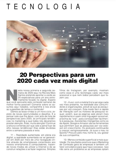 Coluna Revista Mais Santos Perspectivas Para Um Cada Vez Mais