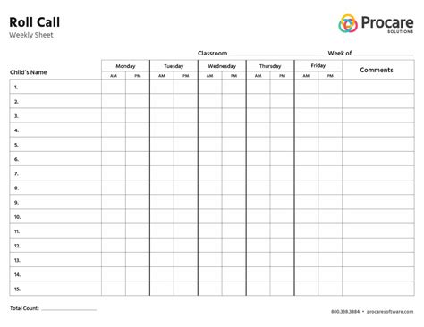 Roll Callattendance Sheets Procare Solutions