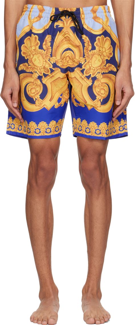 Versace Underwear Blue Barocco 660 Swim Shorts Ssense Uk