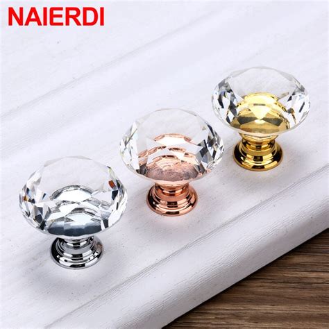 NAIERDI Boutons En Verre De Cristal En Forme De Diamant Base En Or