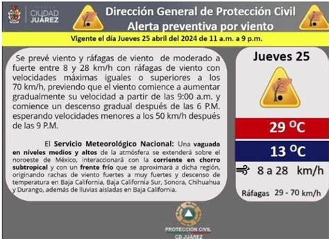 Alerta preventiva por fuertes vientos para el jueves en Juárez Voz en Red