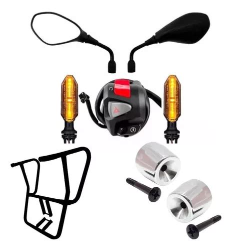 Kit Espelho F Punho Cb Pisca Led Protetor Par Peso Pcx